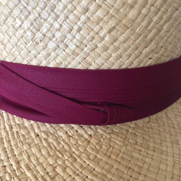 MADCAPS Paris New York Cranberry Band Straw Fedora Hat Vintage main image 4
